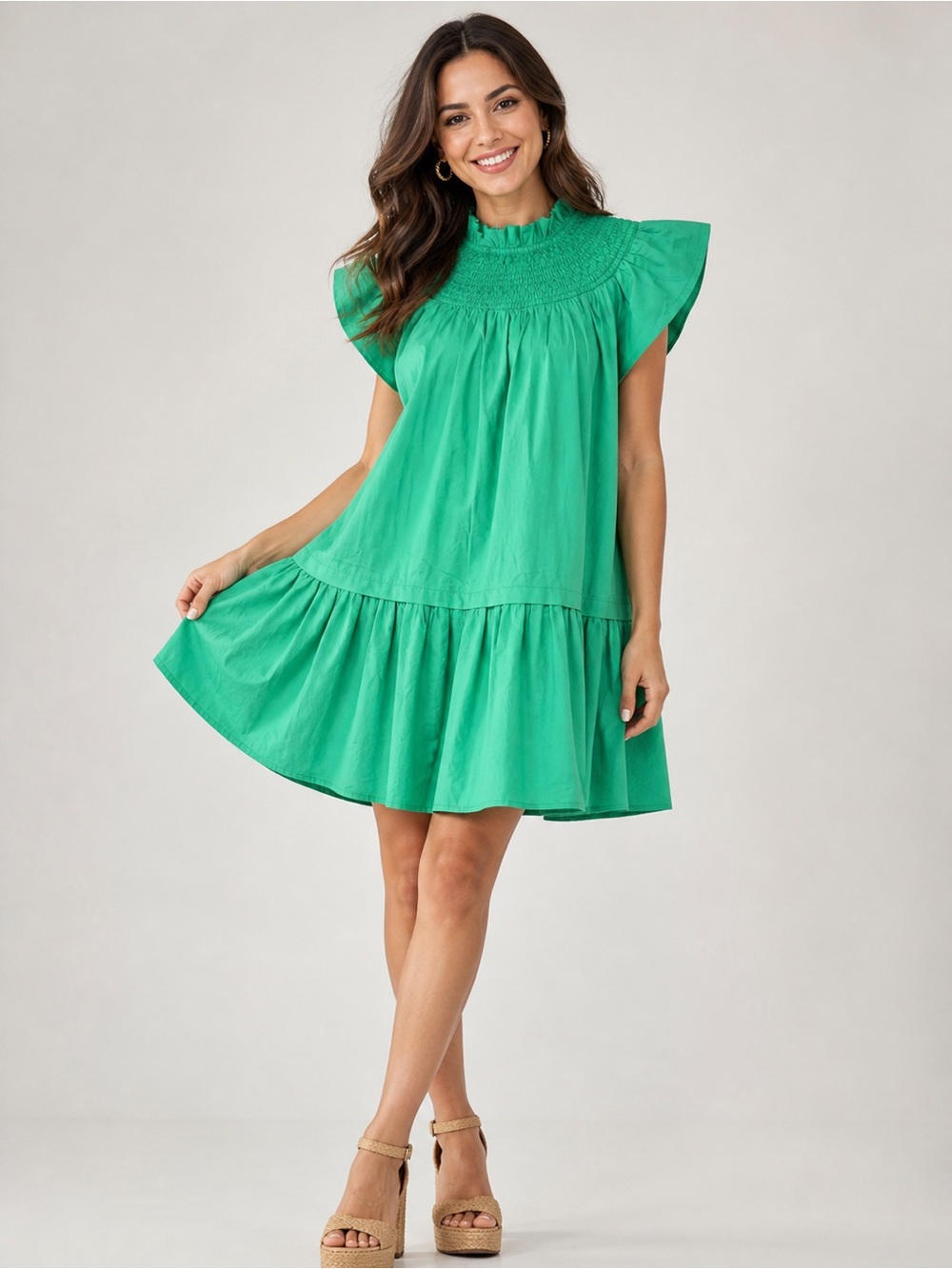 ✨PINCH Teal Green Smocked Cotton Mini Dress Size M